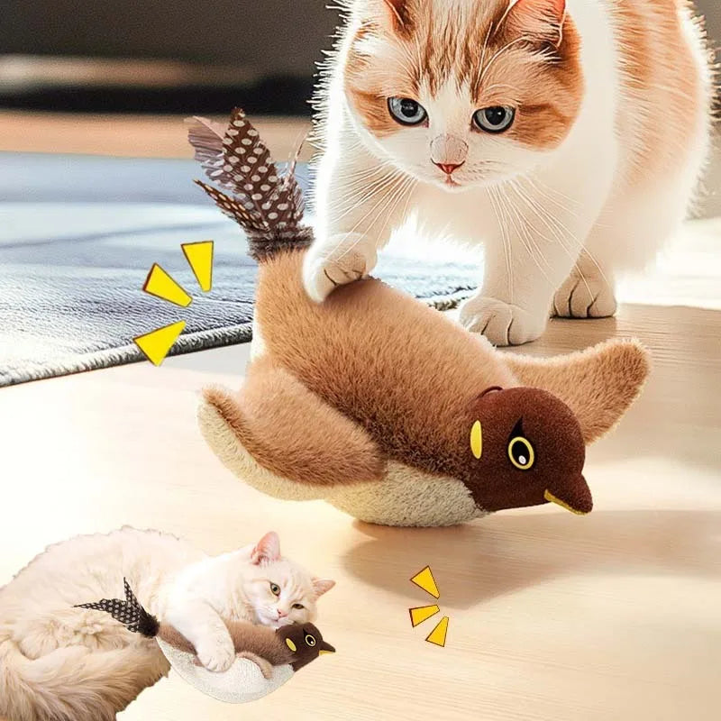 Interactive Rechargeable Electric Bird Feather Cat Toy - Squeaky Plush Teaser for Kittens, Bite Resistant & Fun!