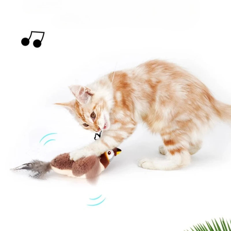 Interactive Rechargeable Electric Bird Feather Cat Toy - Squeaky Plush Teaser for Kittens, Bite Resistant & Fun!
