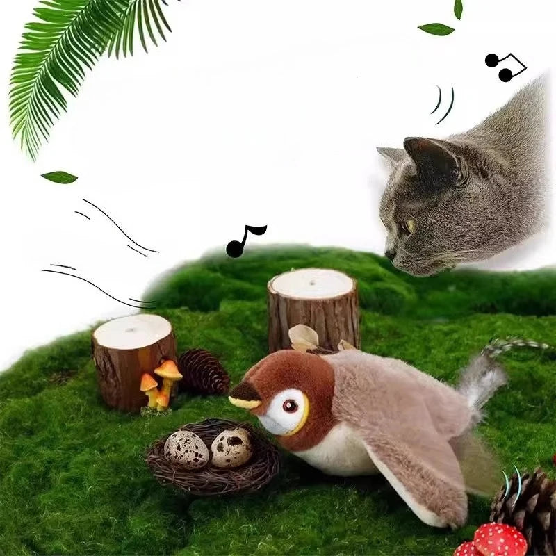 Interactive Rechargeable Electric Bird Feather Cat Toy - Squeaky Plush Teaser for Kittens, Bite Resistant & Fun!